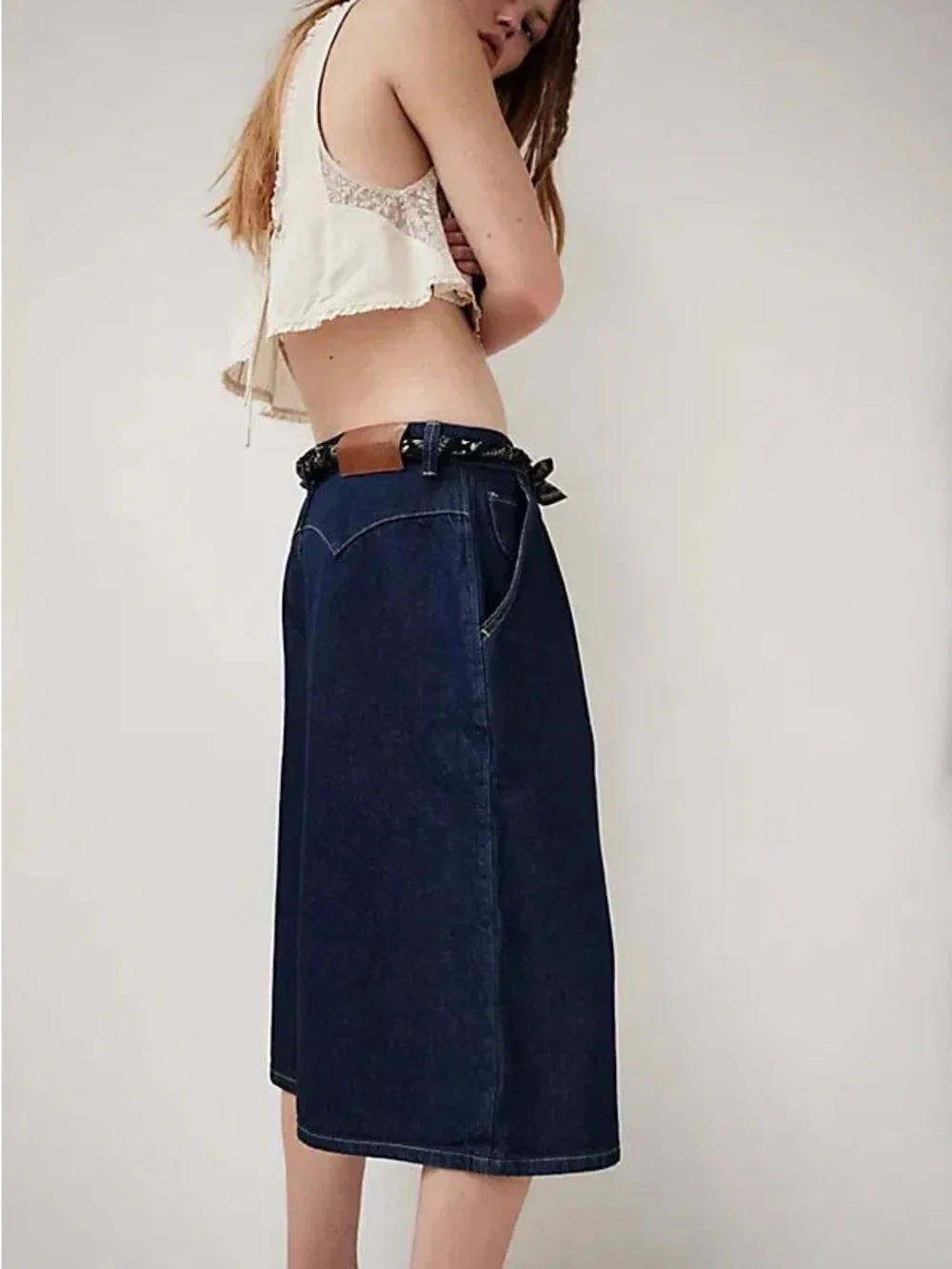 We The Free Antonia Crop Dark Denim Shorts CRVY Baggy Jort Style NWT 32